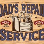 Desperate Enterprises Dad’s Repair Service Tin Sign, 16″ W x 12.5″ H