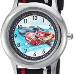 DISNEY Boys Cars 3 Stainless Steel Analog-Quartz Watch with Nylon Strap, Black, 16 (Model: WDS000463)