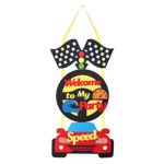 BeYumi Race Car Welcome Hanger Door Sign, Welcome to My Party Door Banner for Party Decoration