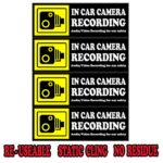 Camera Audio Video Recording Window Cars Stickers – 4 Signs Removable Reusable Indoor Dashcam in Use Vehicles Warning Decals Labels Bumpers Static Cling Accessories for Rideshare Taxi Drivers (Yellow)