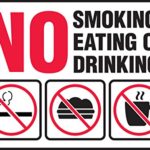 Accuform Signs MSMG537VS Adhesive Vinyl Safety Sign, Legend”NO Smoking Eating OR Drinking” with Graphics, 7″ Length x 10″ Width x 0.004″ Thickness, Red/Black on White
