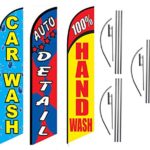 Car Wash Auto Detail 100% Hand Wash Package of 3 Advertising Feather Banner Swooper Flag Kits with Ground Spikes