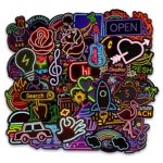 Honch Vinyl Neon Light 50 Pcs Stickers Pack Waterbottle Decals for Laptop Car Luggage Water Bottle Helmet