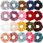 Chloven 20 Colors Large Satin Hair Scrunchies Elastic Hair Bobbles Ponytail Holder Hair Scrunchy Vintage Hair Ties Accessories for Women Girls