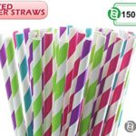 Party Bargains Paper Straws | Biodegradable & Reusable Assorted Rainbow Stripe Drinking Large Straw | Perfect for Juices, Shakes, Smoothies, Party Supplies, Arts & Crafts | 150 Counts