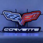 Neonetics Corvette C6 Flags Sign with Backing GM OLP Bright Red and White Real Neon Tubes 30 inch by 17 inch – 5CRVC6