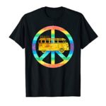 Vintage Hippie Bus Rainbow Van Peace Sign Car Gold T Shirt