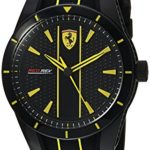 Ferrari Men’s Red Rev Stainless Steel Quartz Watch with Silicone Strap, Black, 20 (Model: 0830482)