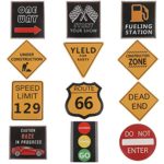 12Pcs Race Car Party Decorations Traffic Signs Cutouts Racing Cutouts for Kids Race Fans, Fun Racing Cutouts Signs for Cars Themed Birthday Party or Decor