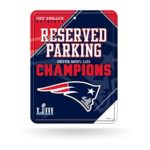 Rico Industries NFL New England Patriots Super Bowl LIII Champions 8-Inch by 11-Inch Metal Parking Sign Décor, Blue