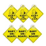 Baby On Board Signs, Baby in Car Signs, 6 Pack Yellow Removable Baby On Board Stickers Signs Car Safety Signs Warning Signs with Suction Cup for Car Windows