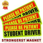 BOTOCAR Student Driver Magnet Car Signs Please Be Patient Student Driver Magnets Reflective Vehicle Bumper Sticker for New Drivers Magnetic Sticker Yellow Large Bold Text 10 x 3.5 Inch, Pack of 3
