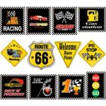 Race Car Party Decorations Racing Party Signs Racing Cutouts for Birthday Party, Let’s Go Racing Party Supplies (12 Pieces)