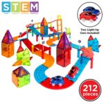 Best Choice Products 212-Piece Kids Magnetic Tile Car Track STEM Learning & Building Toy Set w/ 2 Light-Up Cars, Traffic Signs, Stickers