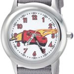 DISNEY Boys Cars 3 Stainless Steel Analog-Quartz Watch with Nylon Strap, Grey, 16 (Model: WDS000460)