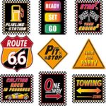 9 Pieces Race Car Party Decorations Race Party Signs Adhesive Race Car Stickers Let’s Go Race Party Supplies for Race Fans (Waterproof Material)
