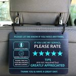 Nebudo Compatible with Lyft Uber (2-Pack) Tips Rating Appreciated Rideshare Accessories – 7″ x 5″ – Interior Acrylic Headrest Sign – Rate Me Tip No Smoking for 5 Star Rides for Ride-share Drivers