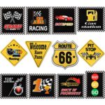 12 Pieces Race Car Party Decorations Funny Race Car Signs Racing Party Signs Cutouts Let’s Go Racing Party Supplies for Race Fans Birthday Party