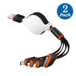 KINGBACK Multi USB Charging Cable 2 Pack Retractable 4 in 1 Multifunctional Universal USB Charger Cable Adapter Connector with Type C/Micro USB Port for Cell Phones Tablets and More