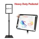 T-SIGN Adjustable Heavy Duty Pedestal Poster Stand, Square Steel Base, 11 x 8.5 Inch Aluminum Snap Open Frame Vertical and Horizontal Displayed, Black