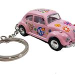 Kinsmart Pink Classic Love & Peace VW Volkswagen Hippie Beetle Keychain 1/64 Pastel Color Diecast Car