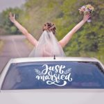 Vinyl Wall Art Decal – Just Married – 14″ x 25″ – Trendy Modern Celebration Wedding Quote for Bride Groom Couples Home Apartment Mirror Bedroom Living Room Car Windshield Window Sticker Decor