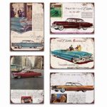 YOMIA 5 Pcs Vintage Tin Signs Old Car Metal Signs Classic Cars Cadillac Garage Decorations for Men 12×8 Inches