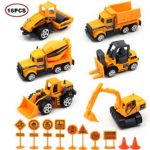 Kids Construction Toys,Play Vehicles,6 Set Inertia Toy Construction Vehicles with 10 Traffic Sign?Mini Car Toys Set Die Cast Engineering Trucks Toy for Age 3-8 Years Boys and Girls as Gift(16 PCS?