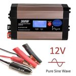 300W Pure Sine Wave Power Inverter with LCD Screen, 12V DC to 110V AC GISIAN Car Inverter with Dual USB Ports Car Charging Adapter