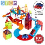 Best Choice Products 105-Piece Kids Magnetic Tile Car Race Track STEM Learning & Building Toy Set w/ 2 Light-Up Cars