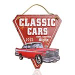 PEI’s Classic Vintage Cars Retro Embossed Hanging Metal Sign, Wall Decor for Home Garage Man Cave Gas Station Cabin