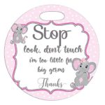 Mumsy Goose Pink Elephant – Stop Don’t Touch Baby Girl Pink Grey Elephant Newborn Baby Car Seat Tag Stroller Sign Baby Preemie Car Carrier Sign