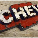 Recycled Tin Metal CHEVY Bow Tie Sign Gas Oil Garage Man Cave Home Decor