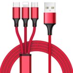 Multi Charging Cable, Multi Charger Cable 4FT Nylon Braided Universal 3 in 1 Multiple USB Cable Charging Cord Adapter with Type-C, Micro USB Port Connectors for Cell Phones Tablets and More(Red)