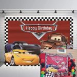 RUINI Car Racing Themed Backdrop Cartoon Cars Mobilization Birthday Party Decor Banner 7x5FT