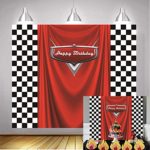Daniu Racing Competition Champion Backdrop red Banner Victory Background Car Racing Check Flag Backdrop boy Birthday Party Photography Background Decoration Supplies Studio Party Booth backdrops 6x5FT