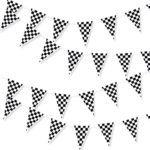 100 Foot Long Race Track Car Finish Line Black and White Plastic Pennant Party Checker Pattern String Curtain Banner for Decorations, Birthdays, Event Supplies, Festivals, Children & Adults