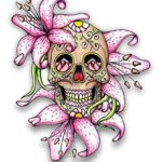 Magnet Lilly Flower Sugar Skull Magnetic vinyl bumper sticker sticks to any metal fridge, car, signs 5″