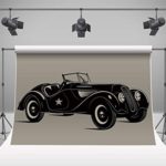 ?02103 Photo Backdrop 7Wx5H Feet Photography Background | Cars,Classic Italian Model Nostalgic Car 50S Star Sign Pop Art Hobby Old Fashion Image,Brown Black | Newborn Birthday Party Photo Studio Shoot