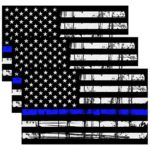 CREATRILL Reflective Tattered Thin Blue Line Decal Matte Black – 3 Packs 3×5 in. American USA Flag Decal Stickers for Cars, Trucks, Hard Hat, Support Police and Law Enforcement Officers