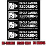 Camera Audio Video Recording Window Cars Stickers – 4 Signs Removable Reusable Indoor Dashcam in Use Vehicles Warning Decals Labels Bumpers Static Cling Accessories for Rideshare Taxi Drivers (White)