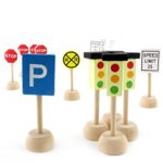 Kids Wooden Street Signs Playset (14-Piece Set), Wood Traffic Signs Perfect for Car & Train Set
