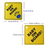 Baby on Board Sticker for Cars, Signs for car, 5″ by 5″ Warning Sticker Notice Board with Suction Cups and Nano Stick (2 Pack)