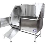 Flying Pig 62″ Stainless Steel Pet Dog Grooming Bath Tub with Walk-in Ramp & Accessories (Left Door/Right Drain)