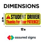 Student Driver Car Magnet Sticker Signs – Essential New Driver Magnets for Bumper – 3 Pack, 12 by 4″ – Bright Yellow & Reflective Road Safety Sign for Learners – Ideal Car Accessories for Men/Women