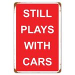 HomDeo Funny Vintage Plays with Cars Metal Sign Garage Man Cave Home Bar Decor 8×12 Inch