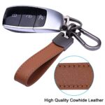 Wisdompro Genuine Leather Car Keychain, Universal Key Fob Keychain Leather Key Chain Holder for Men and Women, 360 Degree Rotatable, with Anti-lost D-ring, 3 Keyrings – Brown (Carabiner Clip)
