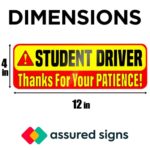 Student Driver Car Magnet Sticker Signs – Essential New Driver Magnets for Bumper – 3 Pack, 12 by 4″ – Bright Yellow & Reflective Road Safety Sign for Learners – Ideal Car Accessories for Men/Women