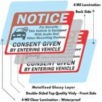 6-Pack Double Sided 3.5″x2.5″- Notice Vehicle is Equipped With Audio And Video Recording Devices Consent By Entering Car Sticker-Double Sided Vinyl Decal, UV Protected, Waterproof, Indoor&Outdoor Use