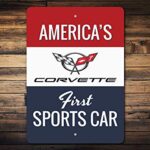 Corvette America’s First Sports Car, Chevy Sign, Chevy Race Team, Man Cave Wall Decor, Garage Aluminum Sign – 10″ x 14″